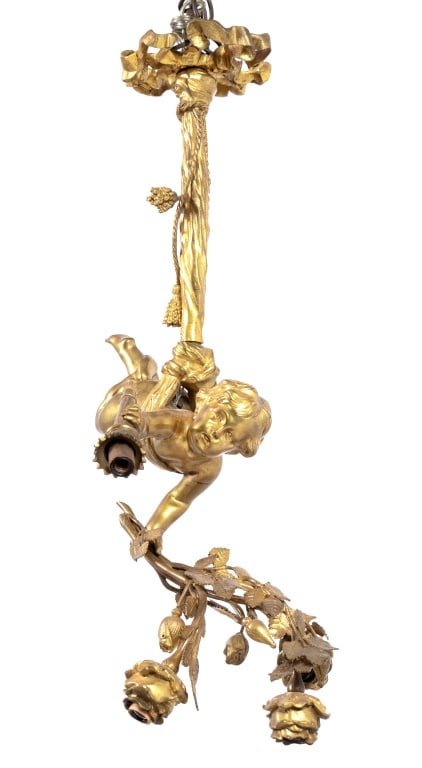 Louis XVI Style Gilt Bronze Cherub Pendant Lamp