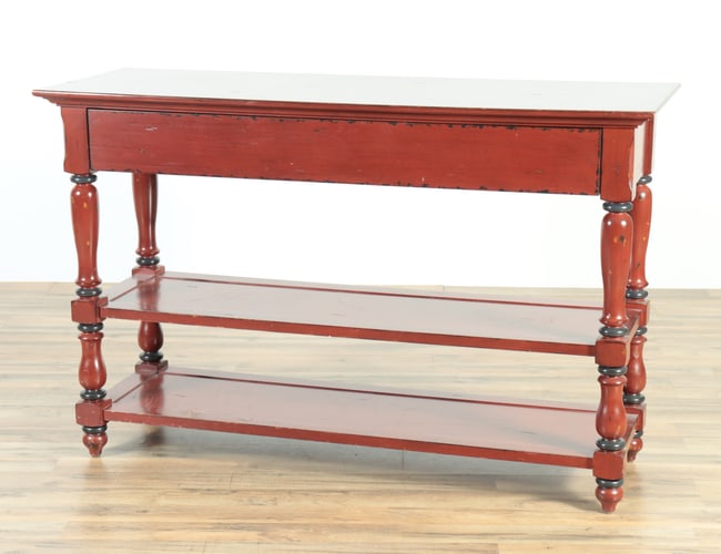 Country Red Painted Etagere Table