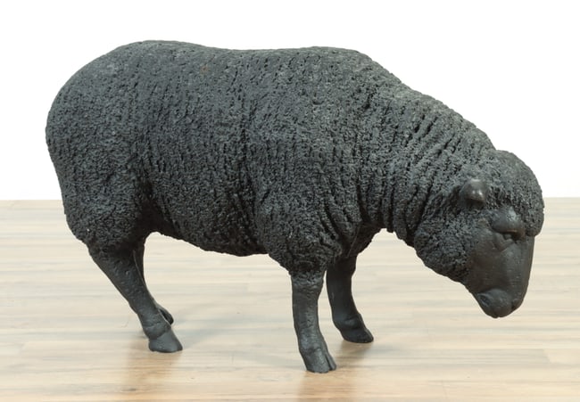 Contemporary Black Painted Resin Sheep Sculpture