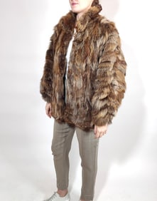 Brown Fox Fur Bomber Jacket EU: 3XL; US: 26