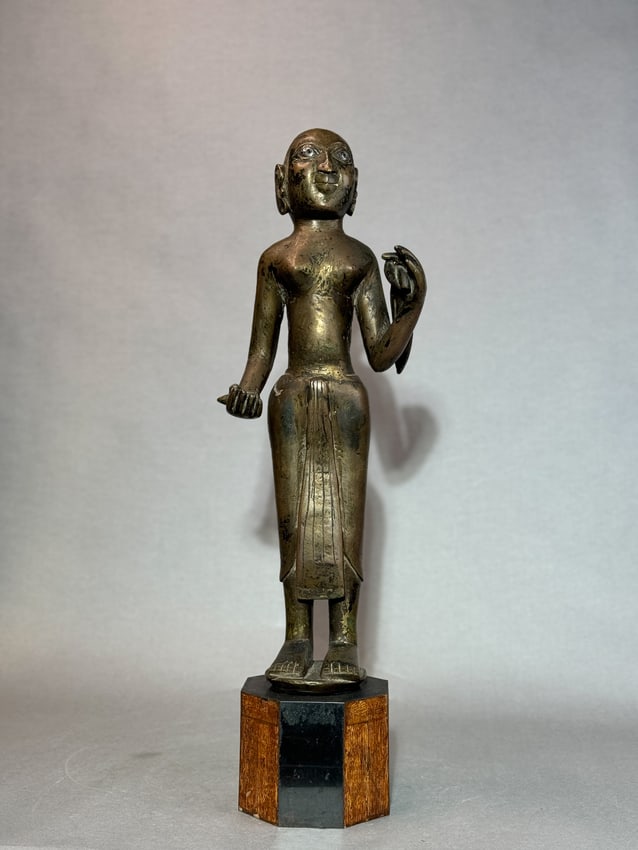 Antique Indian Bronze Figurine with Silver Inlay Eye, 18th/19th Century