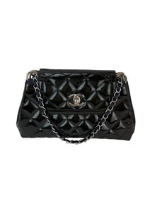 Chanel Medium Coco Shine Accordion Patent Leather Dark Navy Flap Bag