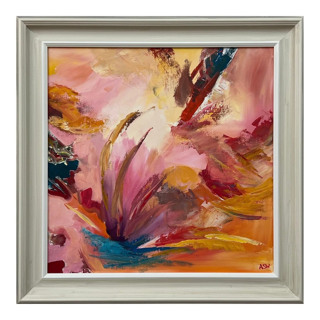 Pink Orange Red & Turquoise Expressive Abstract Art on Canvas by Contemporary Artist