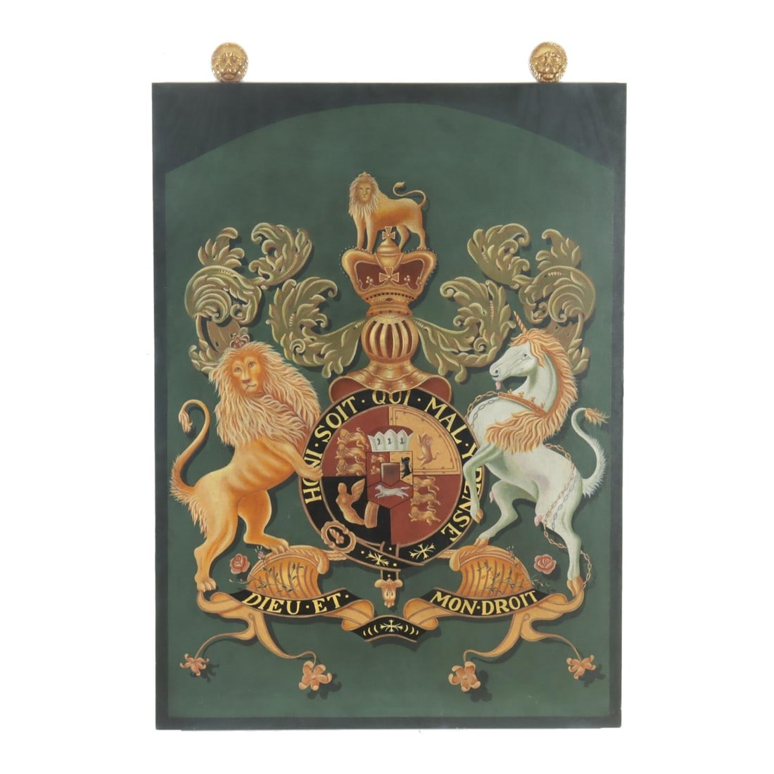 1980s Monumental English Coat of Arms Panel Painted Canvas on Panel by Maitland Smith
