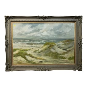 Mid 20th Century, The Beach, Original Oil Painting on Canvas, Signed, Framed
