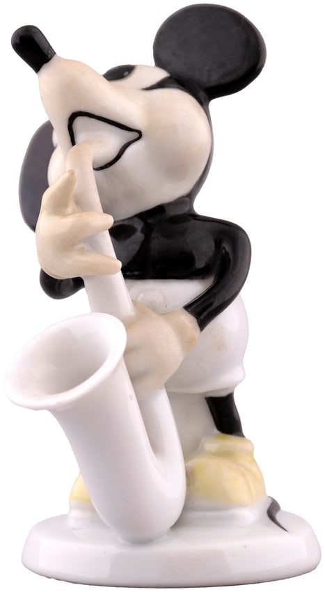 MICKEY MOUSE WITH SAXOPHONE 1932 PORCELAIN ROSENTHAL FIGURINE (W/COLOR ACCENTS).