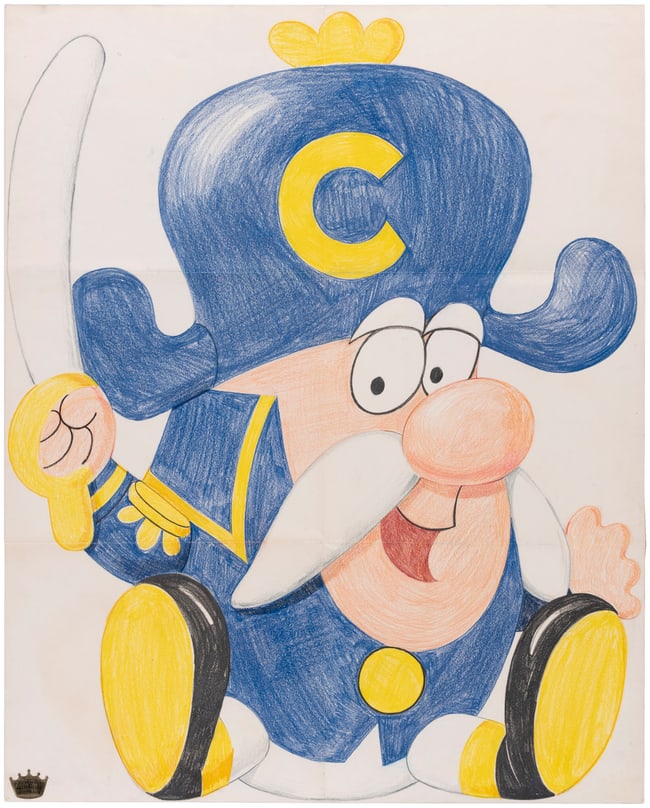 QUAKER CAP'N CRUNCH LARGE 1960s ORIGINAL ART SHEET FOR UNPRODUCED ITEM.