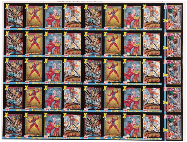 X-FORCE #1 INSERT TRADING CARDS UNCUT SHEET W/10 DEADPOOL ROOKIE CARDS.