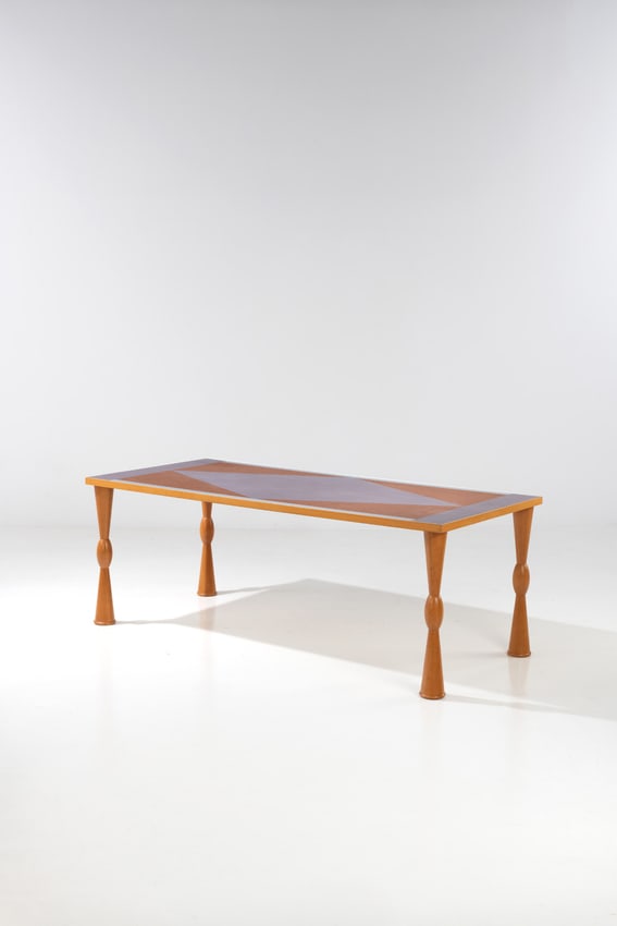 Ettore Sottsass (1917-2007) Dining table - 'Filicudi' model Beech and screen-printed melamine