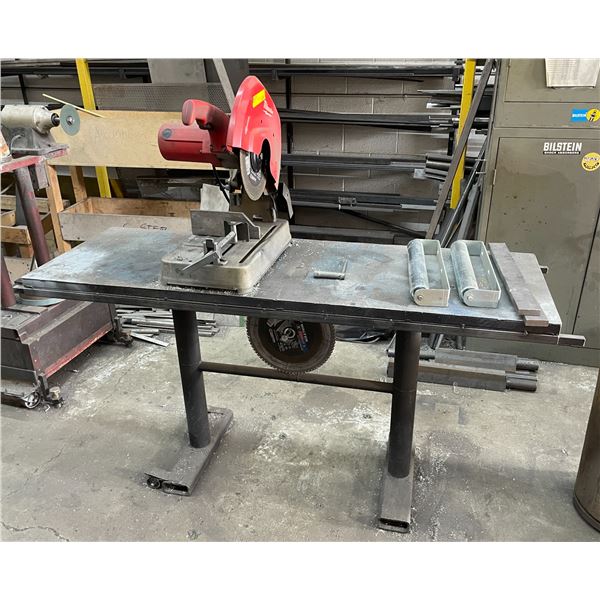 Milwaukee - 14in abrasive cut-off machine - model no 6177-20 w/ metal work bench (approx 62in W x 19