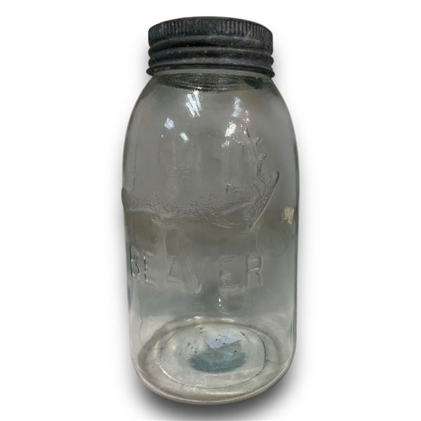 Early Glass Beaver Mason Jar, Made In Canada