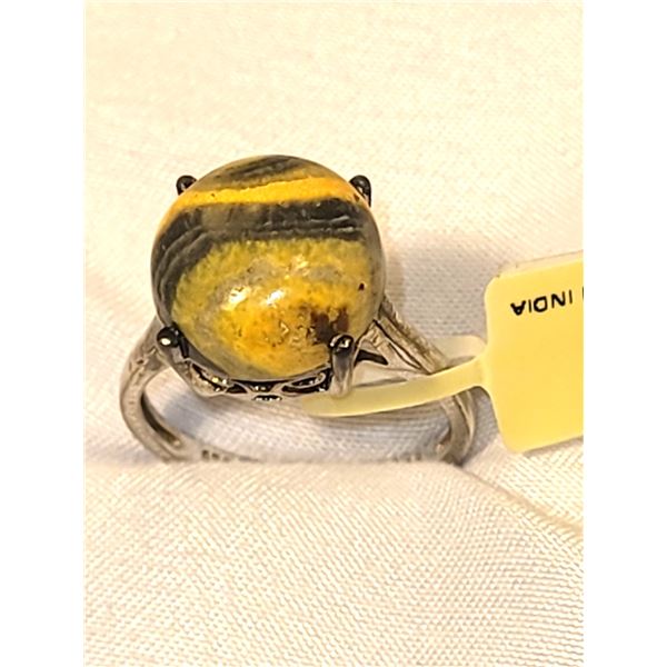 New Bumble Bee Jasper Sterling Silver & Platinum Ring A