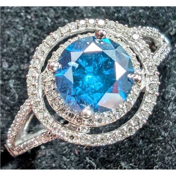 14K WHITE GOLD 3.8G BLUE DIAMOND (1.4+0.24CTCT)  RING (~SIZE 6.25) (~WEIGHT 3.8G)