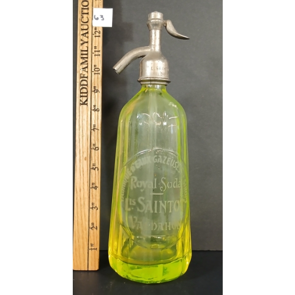 FABRIQUE D'EAUX GAZEUSES ET SIROPS - YELLOW URANIUM / OURALINE FLUTED ACID-ETCHED - SELTZER BOTTLE