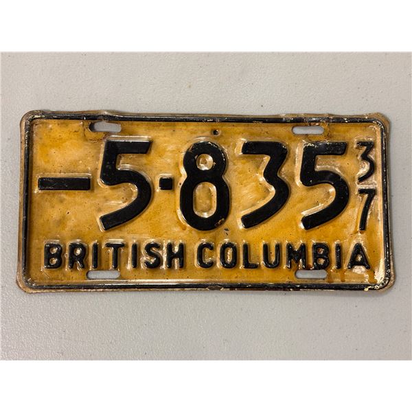 1937 British Columbia -5-835 license plate