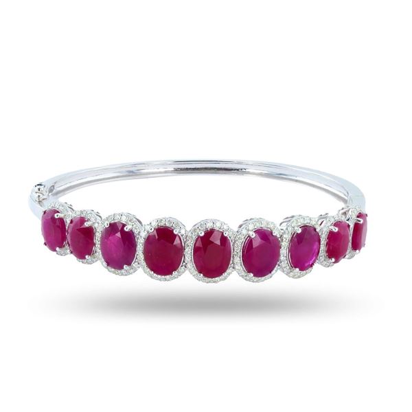 18.44 ctw BURMESE Ruby and 1.34 ctw Diamond Platinum Bangle (GIA CERTIFIED)