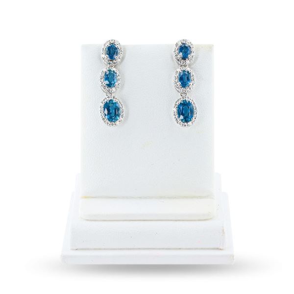 4.34 ctw Blue Sapphire and 0.86 ctw Diamond 14K White Gold Earrings