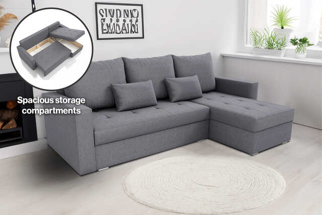 Corner Sofa Bed with Dual Storage Compartments and 5 Plush Pillows!