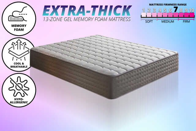 Extra Thick Cooling 13-Zone Gel Memory Foam Mattress - 6 Sizes