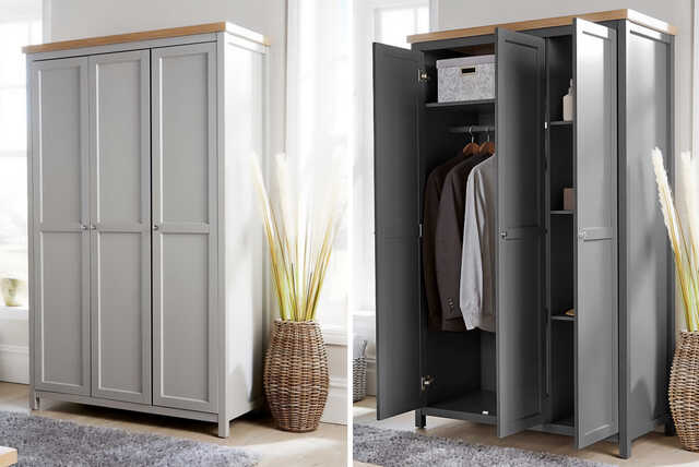 Avon 3-Door Wardrobe with Oak Top in Grey or Graphite!