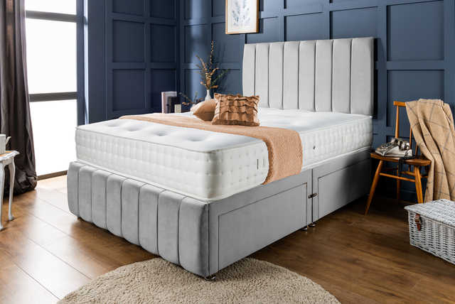 Velvet Panel Chesterfield Divan Bed & Mattress - Drawer Options