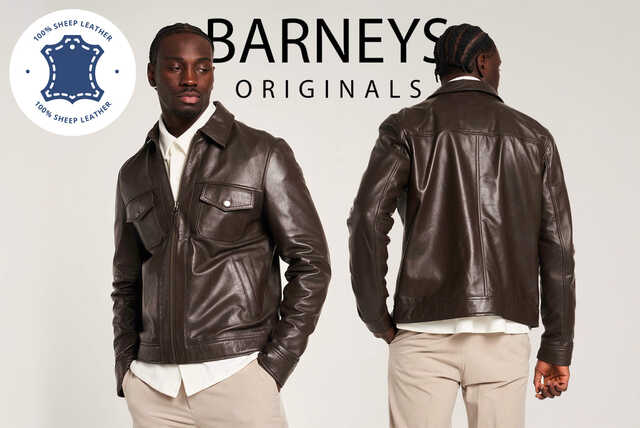 Men’s Barneys Real Leather Patch-Pocket Harrington - 5 Sizes