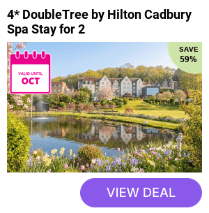 Unwind with a luxurious 4* spa stay at DoubleTree by Hilton Cadbury House for two people with breakfast, a glass of bubbly on arrival, leisure access and late check out. Stay for one or two-nights and save up to 54%. Upgrade and include a £20pp dining voucher at the Marco Pierre White Steakhouse!