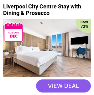 A Liverpool city hotel stay at the 4* Ropewalks Hotel for two people with breakfast, prosecco on arrival, late checkout and dinner upgrade option – save up to 72%!