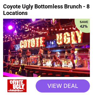 ‘Bottomless’ Coyote Ugly themed brunch experience for two with prosecco and pizza at one of eight Coyote Ugly Saloon locations - Tuck in and save up to 35%
