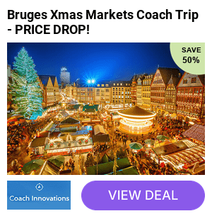 Bruges Christmas market day trip including return coach and ferry travel from your choice of 11 pick up locations with Coach Innovations - save 50%