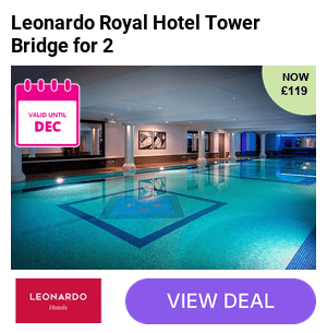 A 4* London stay at the Leonardo Royal Hotel London Tower Bridge for two people with leisure access. Enjoy an overnight stay or include breakfast - save up to 20%