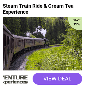 60 minute Steam Train Journey through the Chiltern Hills - up to 90-Minute Experience overall with bottle of Bubbly & Cream Tea  from Adventure 001 and save 34%!