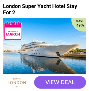 Overnight Luxury stay for two on The 4* Sunborn Yacht Hotel, London with Breakfast included & Dinner upgrade! Experience a Unique break at this one of a kind hotel in the heart of London and save up to 41%! 