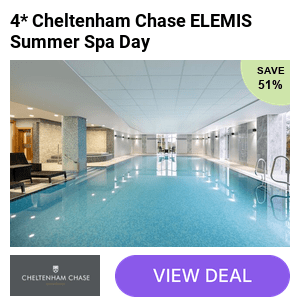 Save 51% on a summer spa day at the 4* Cheltenham Chase Hotel & Spa – enjoy a 25-minute ELEMIS treatment, luxury afternoon tea and four hours of ultimate relaxation in their pool, steam room and sauna.