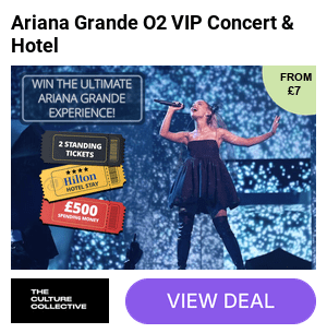 Get ready for an unforgettable night at The O2 Arena on 15th Aug 2026 as Ariana Grande brings the 'The Eternal Sunshine Tour' to London! Enter now for your chance to win 2 Standing Tickets, a Luxurious 4* Hotel Stay & £500 Spending Money!