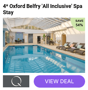 4* Oxford Belfry Spa Stay in Oxfordshire for two, with breakfast, afternoon tea or cream tea, dinner, 4-drink vouchers per person and late checkout. Upgrade options available for a 2-night stay or treatments package. Save up to 32%.