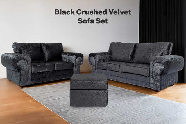 Verona Black Crushed Velvet Sofa Set - 5 Options!