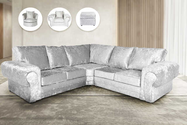 Upholstered Verona Silver Crushed Velvet Sofa Set Pieces - 4 options