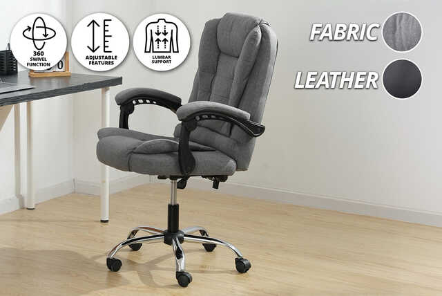 Executive Office Chair with Padded Backrest & Armrests - Fabric or Leather!