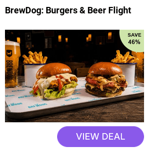From just £26, save 46% on a gourmet burger, fries, and a craft beer flight for two or four at BrewDog – available across 14 locations across the UK.