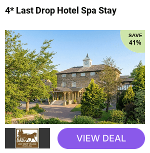 An overnight spa getaway in Bolton for two people, featuring spa access, late checkout, and free parking. Upgrade to include breakfast and dinner. Save up to 41% with the renowned Last Drop Village Hotel & Spa.