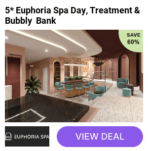 Up to 62% off – indulge at Euphoria Spa with your choice of massage, facial or 4 mini-treatments, plus spa access, prosecco & £10 voucher for one or two people