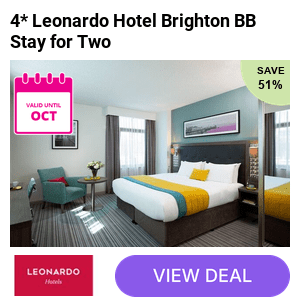 Enjoy a Brighton hotel stay for two at the 4* Leonardo Hotel Brighton including breakfast or breakfast, brink and binner upgrade option – Save up to 51%