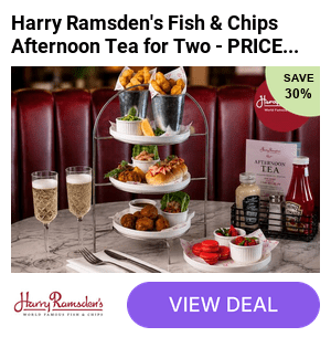 Save 42% on afternoon tea for two at Harry Ramsden's – a seaside spin on the classic with mini fish & chips, crayfish brioche rolls and macarons, plus optional prosecco.