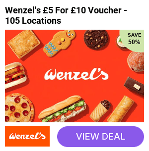 Enjoy a £10 open spend on bakery favourites and drinks at Wenzel's the Bakers – save 50% across 105 UK locations.