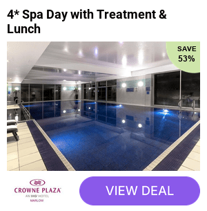 Save 53% on a luxury spa day including your choice of treatment, full spa access, and a two-course lunch for 1 or 2 people at Crowne Plaza Marlow