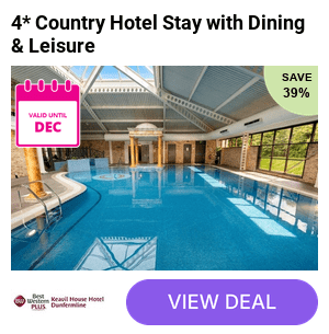 Indulge in a 4* 1 or 2 night getaway at Best Western Plus Dunfermline Crossford Keavil House Hotel for two – enjoy breakfast, pool and gym access, plus late checkout and dinner upgrade option. Save up to 39%!