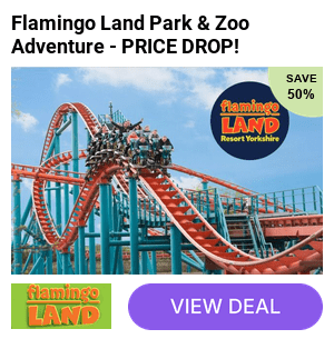 The ultimate gift of Theme Park Thrills and Exotic Zoo Fun at the Award Winning 'Flamingo Land' Yorkshire, enjoy dates from 21st March - 1st Nov including school holidays in 2026,  saving up to 50%