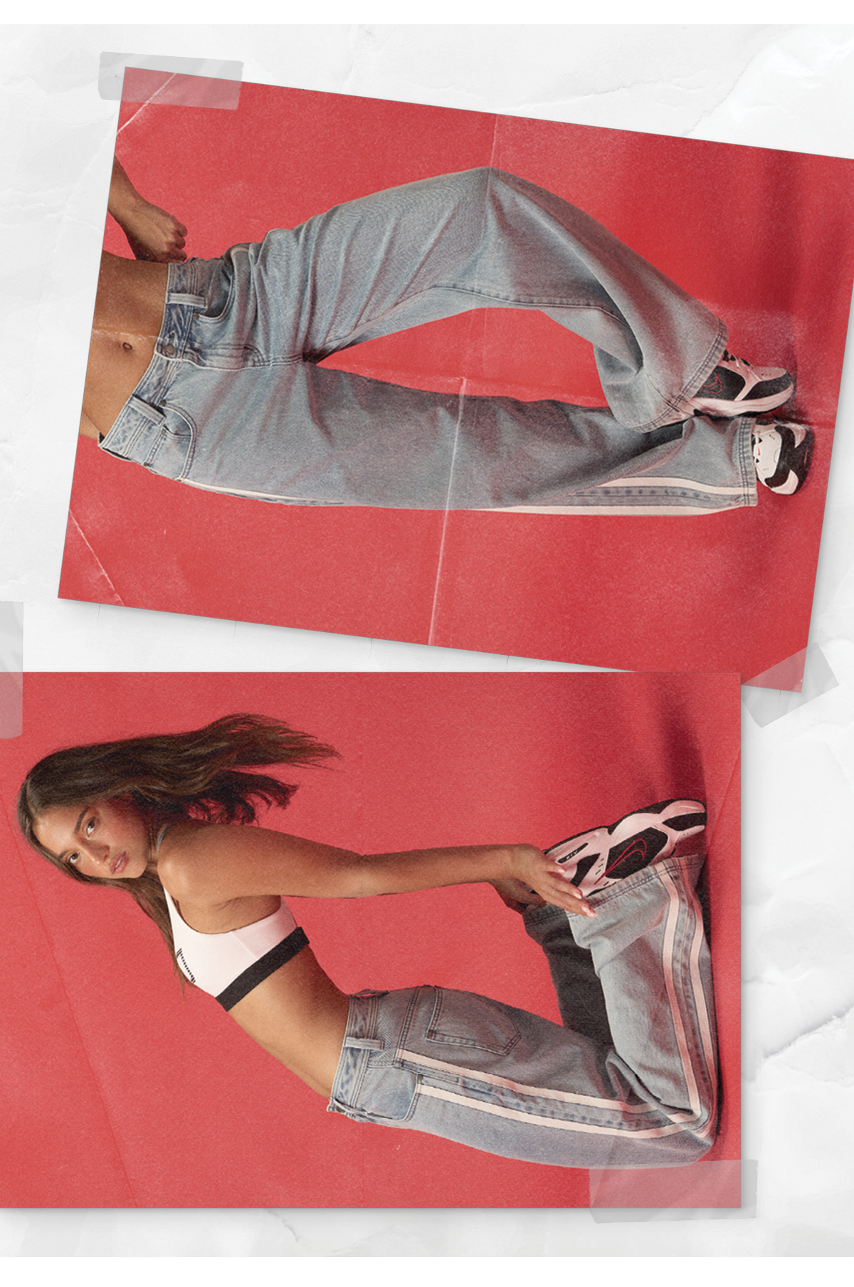 Model wearing Nostalgia Light Wash Denim Pants