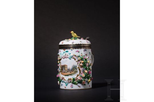 Seltener Walzenkrug mit Vermeil-Montierung mit…